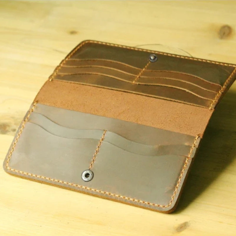 Handmade Vintage Crazy Horse Genuine Leather Wallet - Men Stylish Clutch Bag Purse