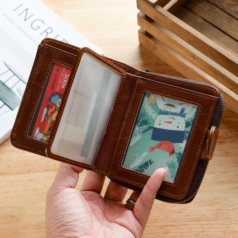 Men's Leather Multiple Card Slots Wallet - Compact Solid Color Money Bag