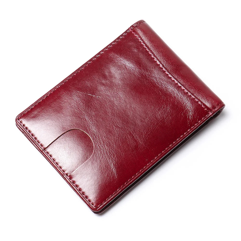 Men’s Slim Leather Card Holder Wallet – Genuine Cowhide with Dollar Clip