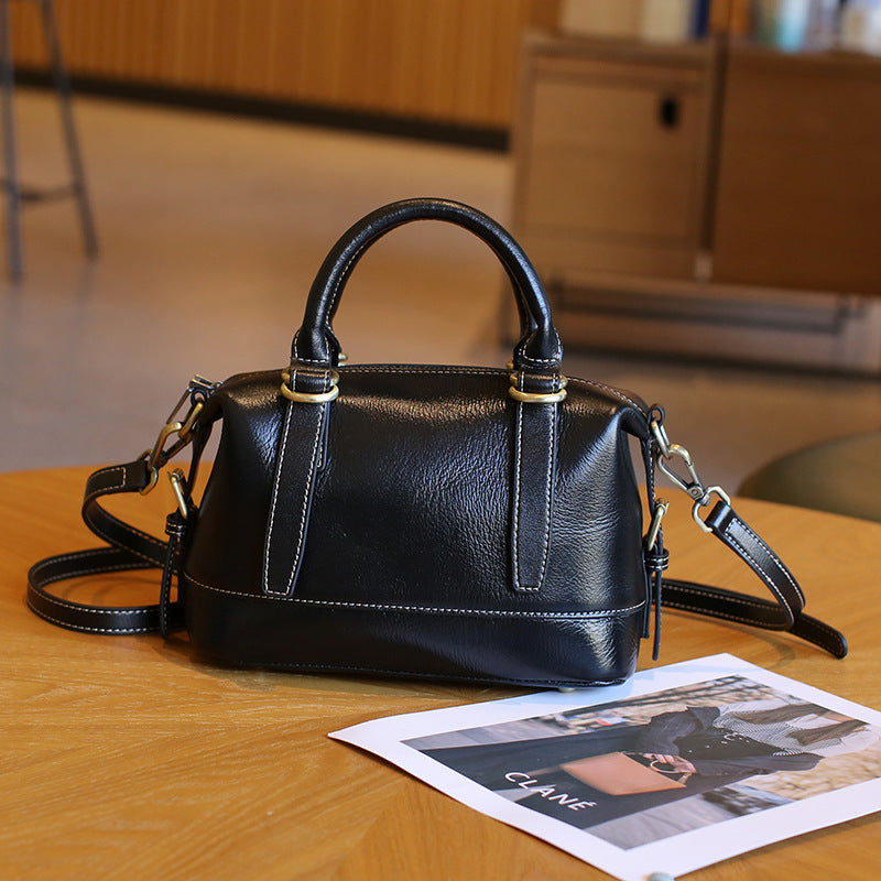Genuine Leather Shoulder Messenger Bag - First Layer Cowhide Sandwich Zipper Bags
