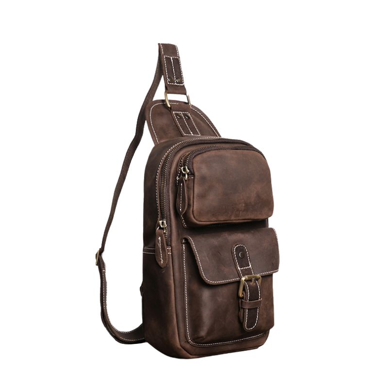European and American Men's Crazy Horse Leather Crossbody Chest Bag