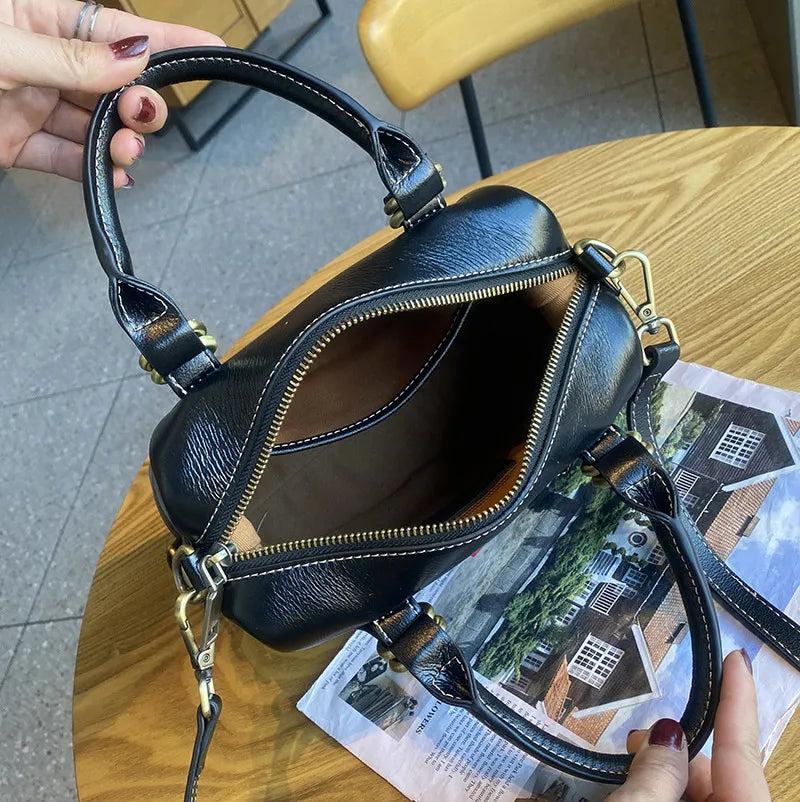 Genuine Leather Shoulder Messenger Bag - First Layer Cowhide Sandwich Zipper Bags