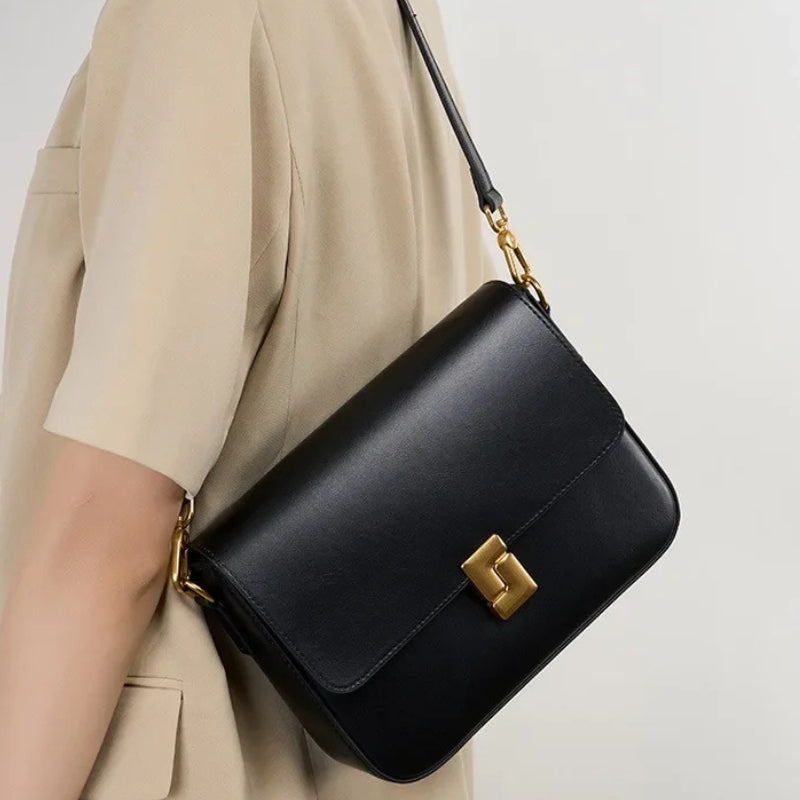 Genuine Leather Small Square Crossbody Bag - Women's Fashion Shoulder Handbags