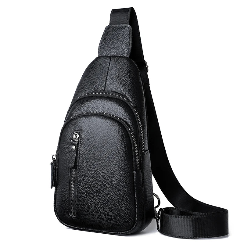 Men’s Genuine Leather Sling Bag – Casual Crossbody Chest Pack