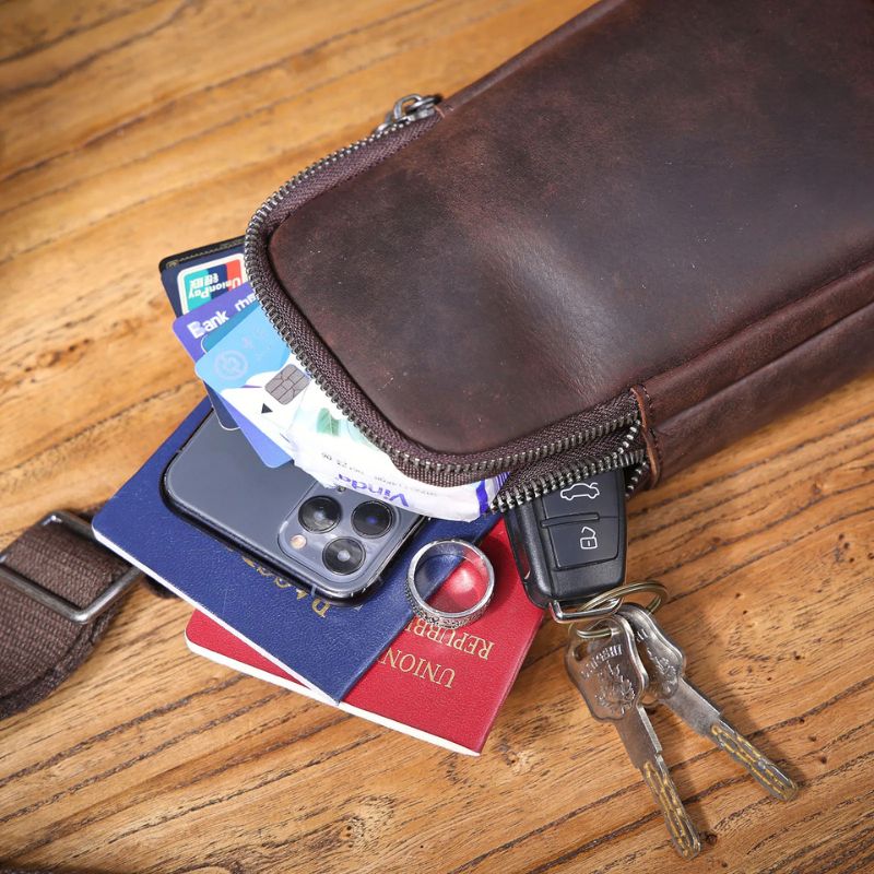 Vintage Full Grain Leather Sling Bag for Men – Premium Crossbody Chest Bag