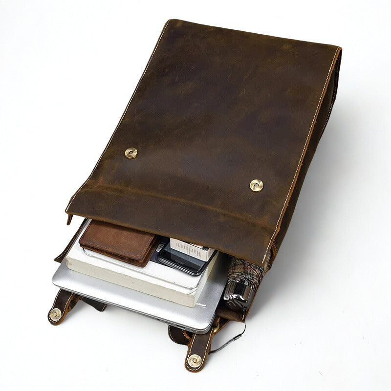 Men's Retro Crazy Horse Leather Backpack - Rucksack Brown Laptop Bag