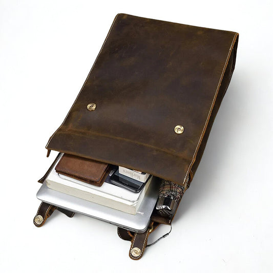 Men's Retro Crazy Horse Leather Backpack - Rucksack Brown Laptop Bag