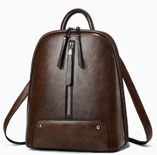 Large Capacity Women's Leather Backpack - Fashion Travel Bag