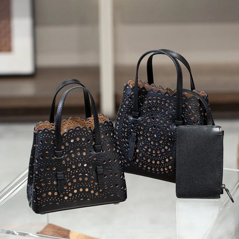 French Handmade Cowhide Leather Tote Bag - Vegetable Basket Versatile Handbag