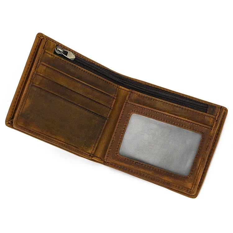 Crazy Horse Leather Horizontal Wallet - Genuine Cowhide Coin Purse