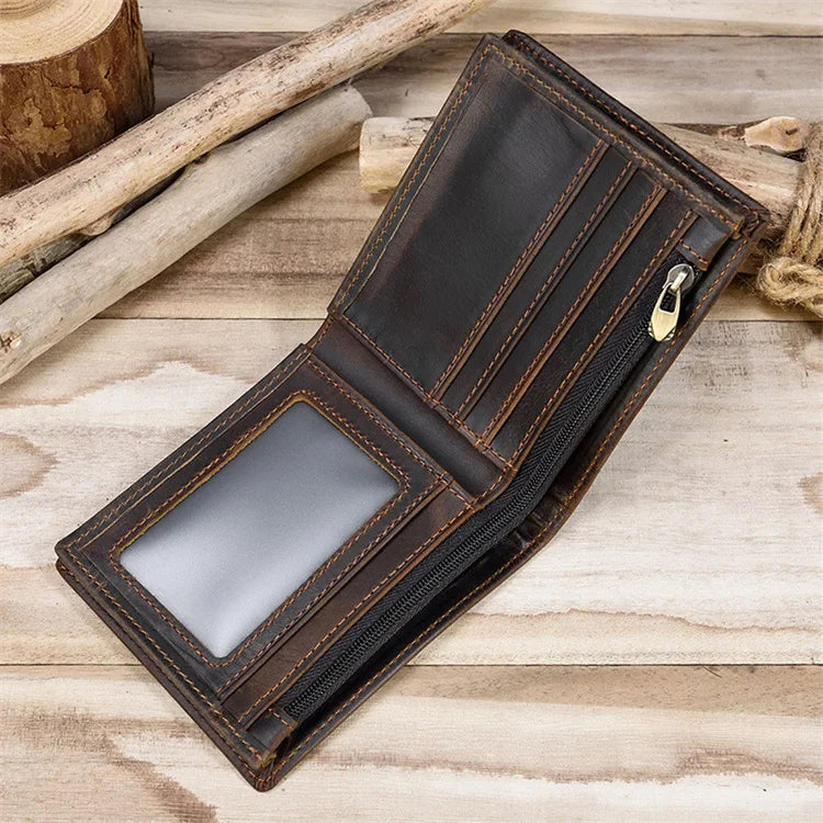 Crazy Horse Leather Horizontal Wallet - Genuine Cowhide Coin Purse