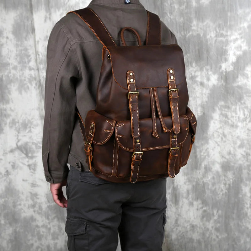 Crazy Horse Leather Men's Backpack