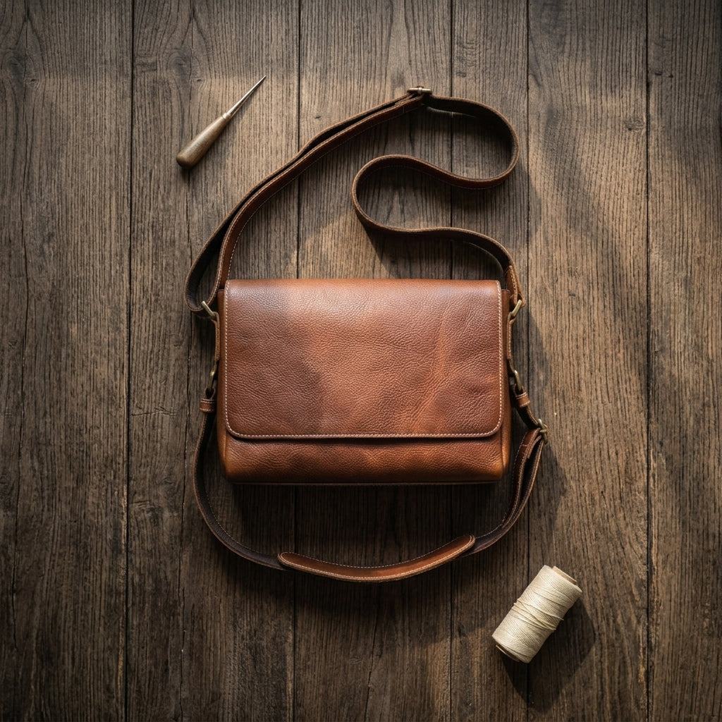 Crazy Horse Leather Messenger Bag - Men's Vintage Flap Crossbody Bags