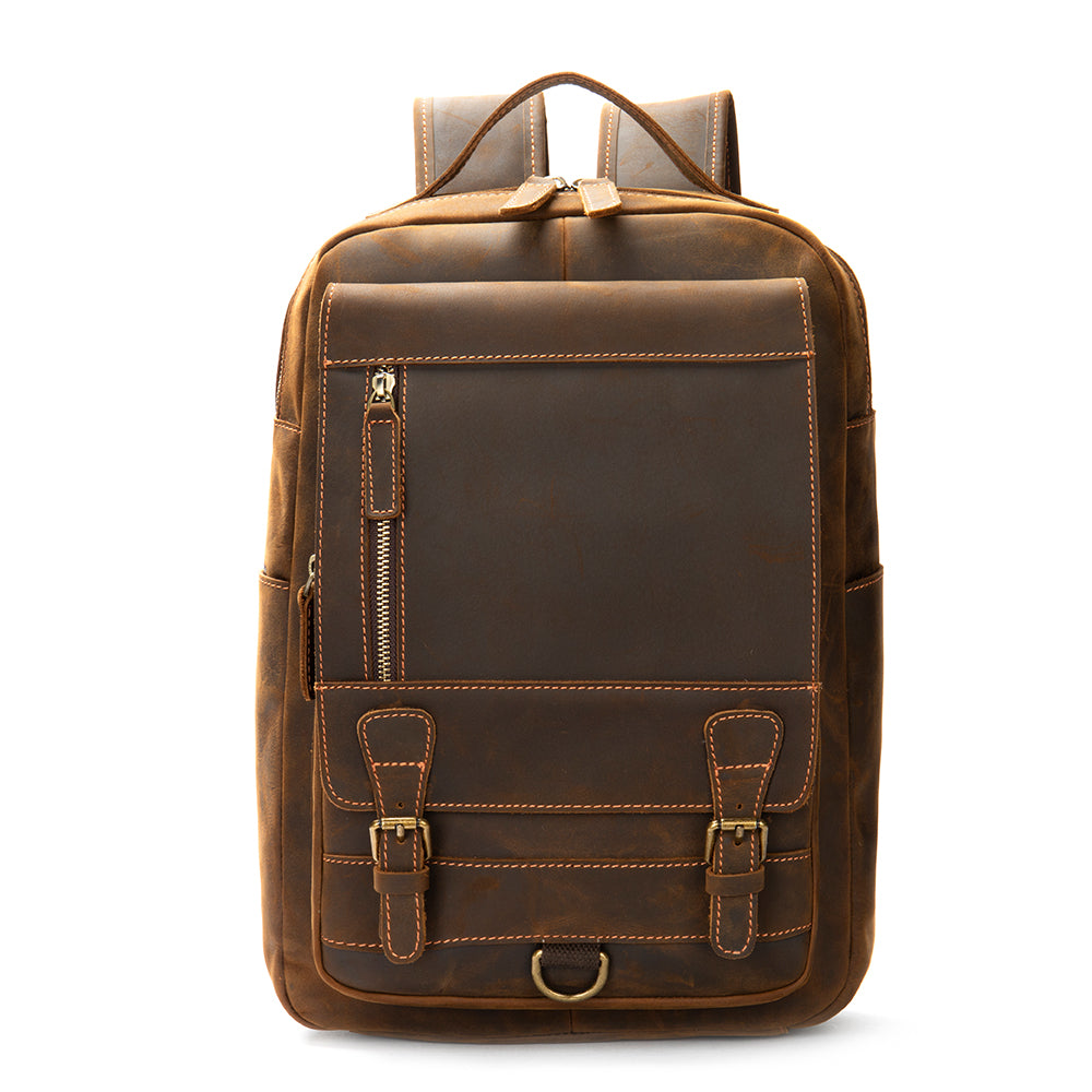 Crazy horse leather knapsack laptop backpack - Scraften