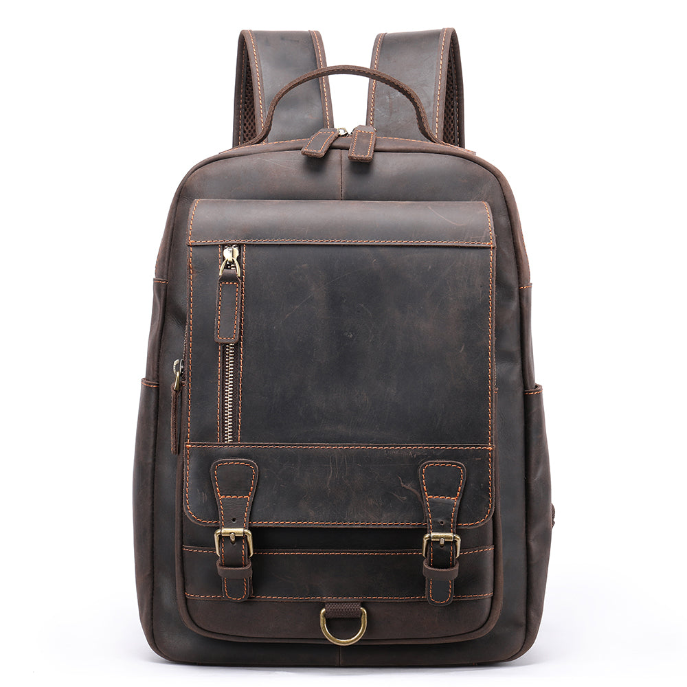 Crazy horse leather knapsack laptop backpack - Scraften