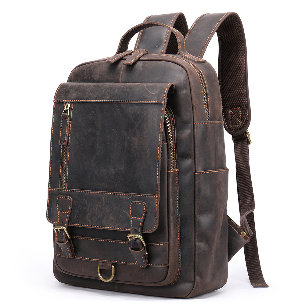 Crazy horse leather knapsack laptop backpack
