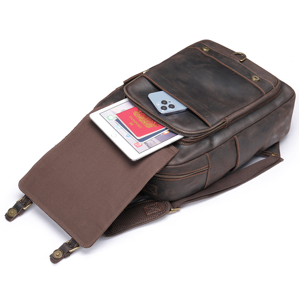 Crazy horse leather knapsack laptop backpack