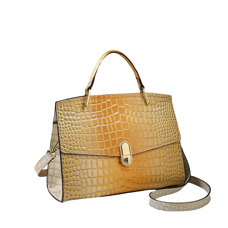 Crocodile Print Cowhide Leather Crossbody Bag