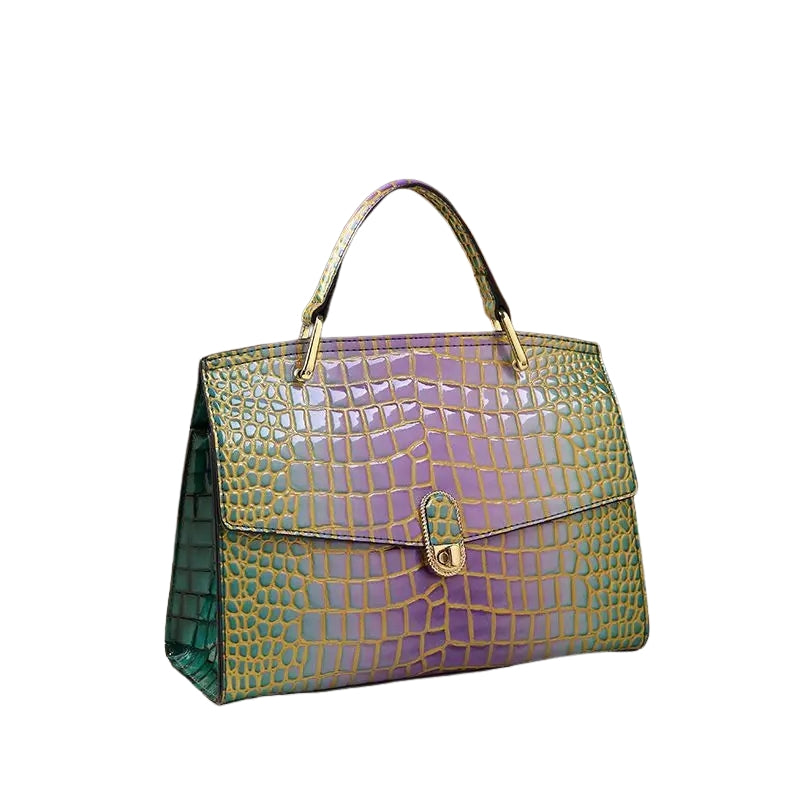 Crocodile Print Cowhide Leather Crossbody Bag