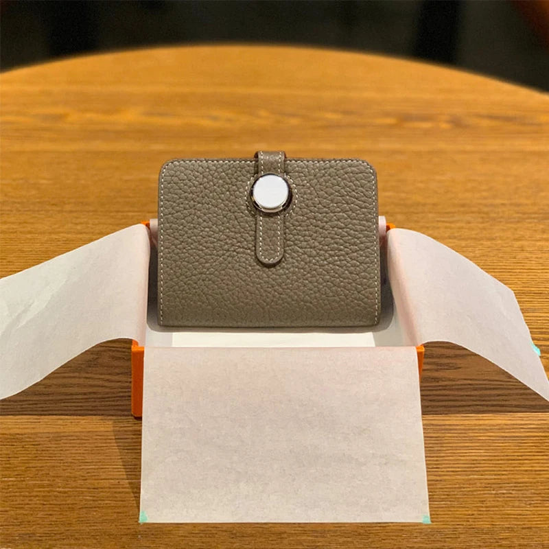 Dark Grey genuine leather card holder wallet with hasp closure