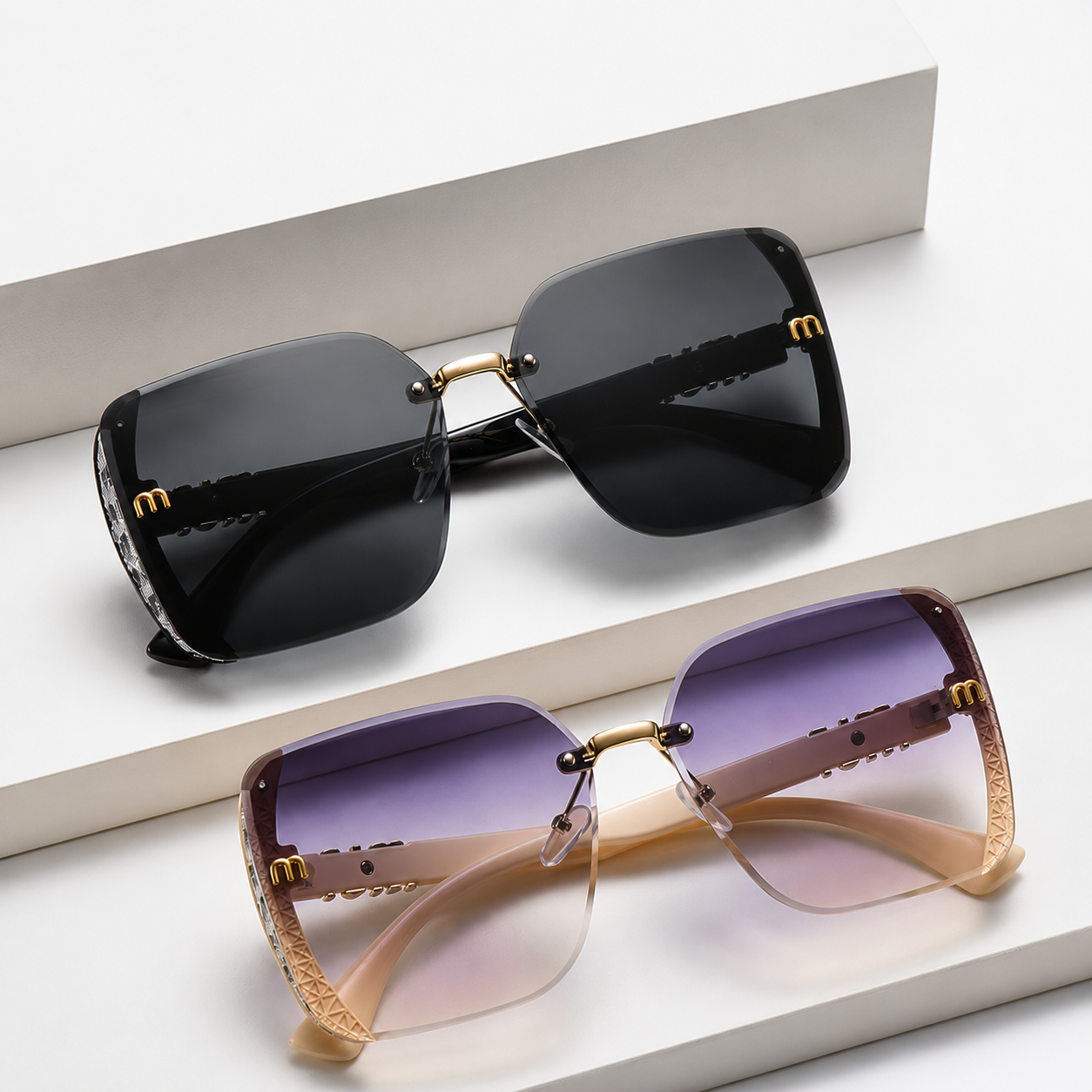 Fashion Luxury Square Sunglasses – UV400 Protection Lightweight Trendy Eyewear Gold White