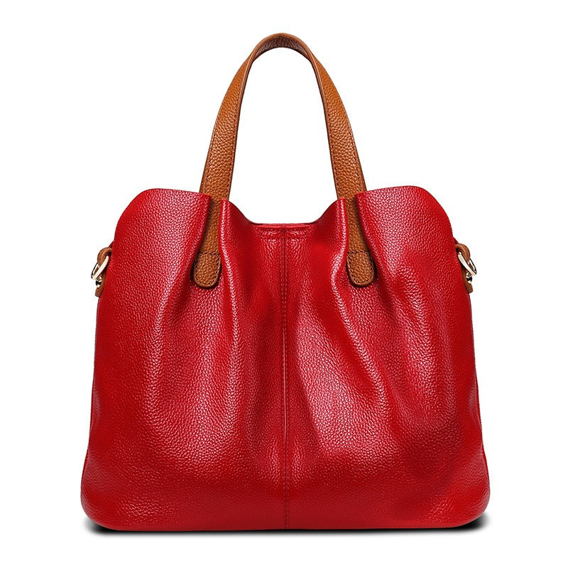 Genuine Leather Handbags Head Layer Cowhide Litchi Grain Women Handbag - Scraften