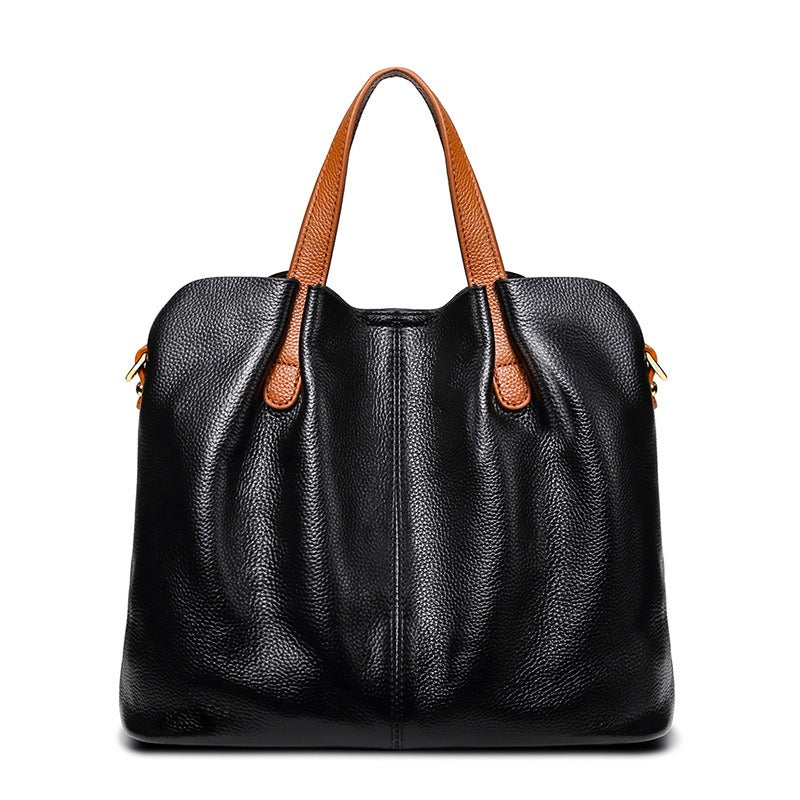 Genuine Leather Handbags Head Layer Cowhide Litchi Grain Women Handbag - Scraften