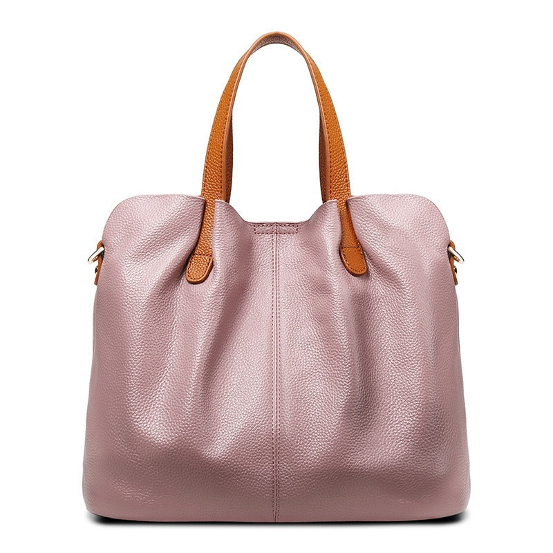 Genuine Leather Handbags Head Layer Cowhide Litchi Grain Women Handbag - Scraften