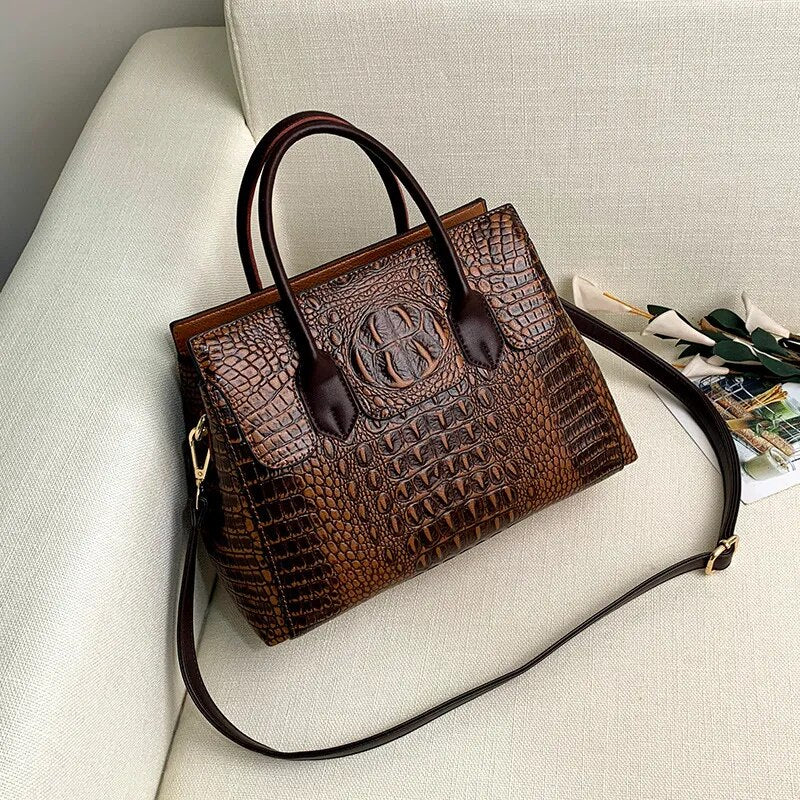Genuine Leather Luxury Crocodile Designer Handbag - Scraften