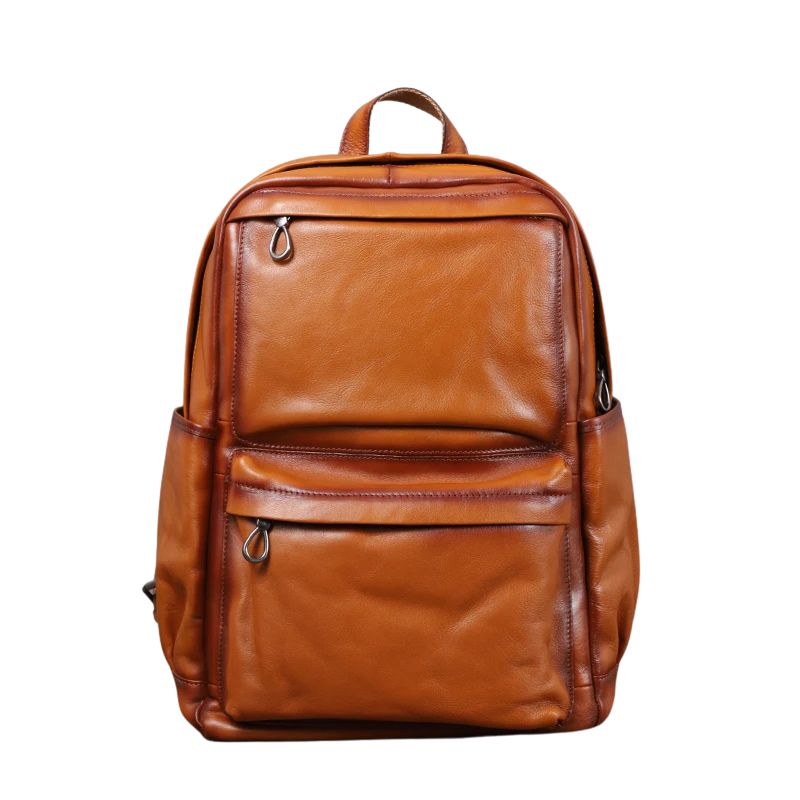 Genuine Leather Men Vintage Laptop Bag - Large Capacity Travel Backpack
