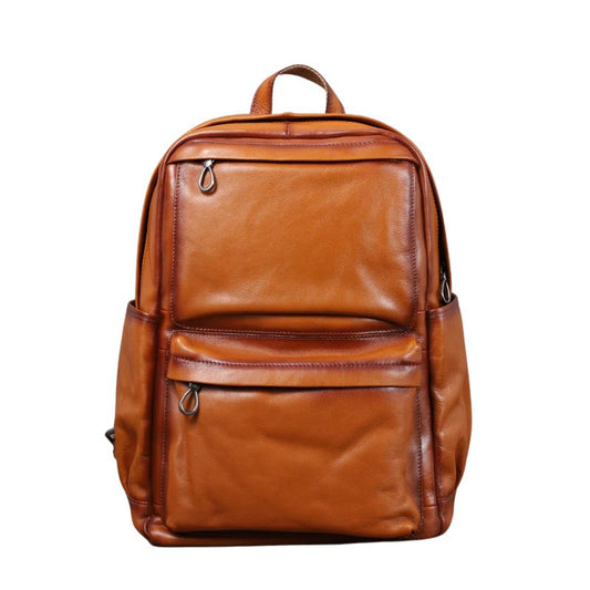 Genuine Leather Men Vintage Laptop Bag - Large Capacity Travel Backpack