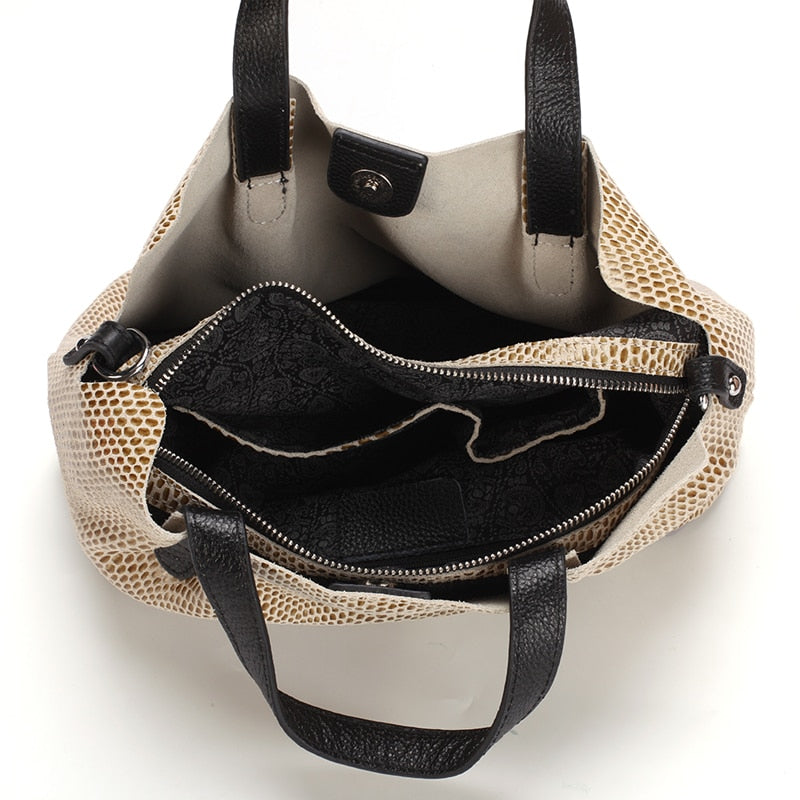 Genuine Leather Python Design Handbag - Scraften