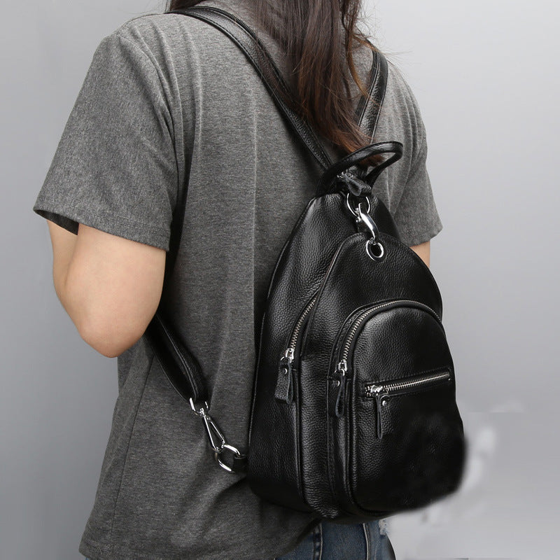 Genuine Leather Small Backpack Multi-Layer Anti-Theft Bag