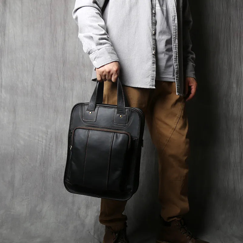 Genuine Leather Vertical Briefcase Handbag