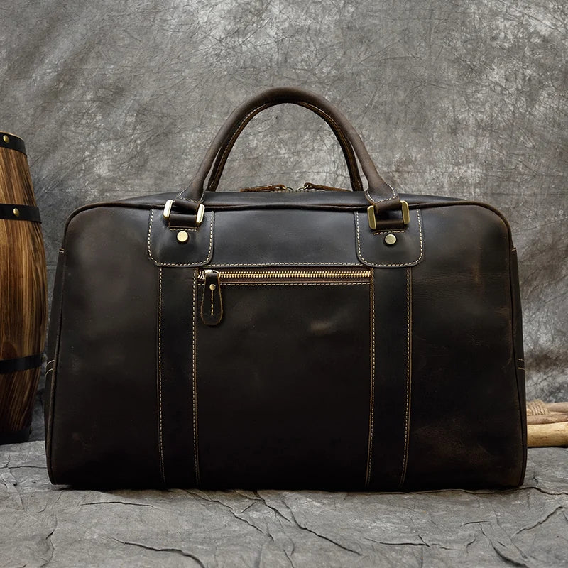 Handcrafted Crazy Horse Leather Travel Duffle