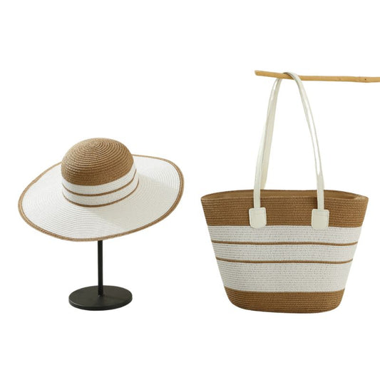 Handmade Designer Beach Straw Hat and Bag Set for Women