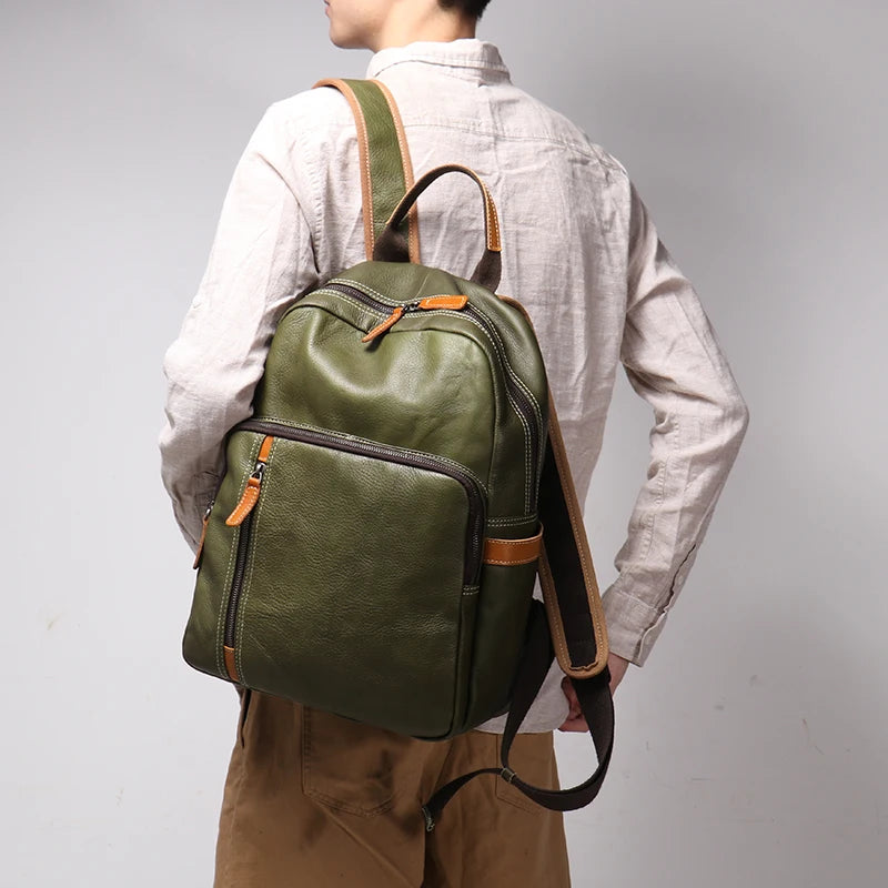 Genuine Leather Vintage Knapsack Backpack for Men - Full Grain Leather Daypack