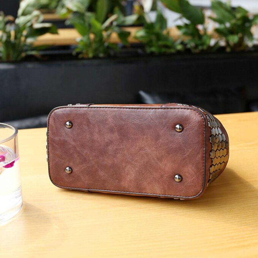 Hip Smart Leather Riveted Cross Body Shoulder Bag - Scraften