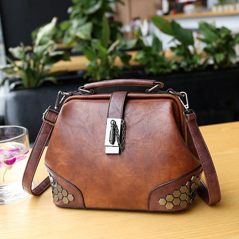 Hip Smart Leather Riveted Cross Body Shoulder Bag - Scraften