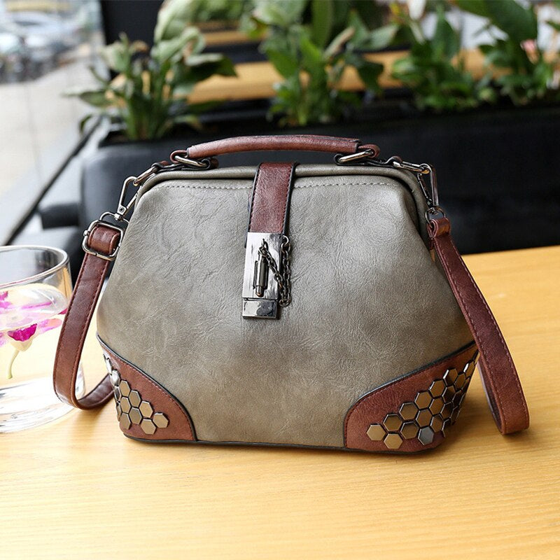 Hip Smart Leather Riveted Cross Body Shoulder Bag - Scraften