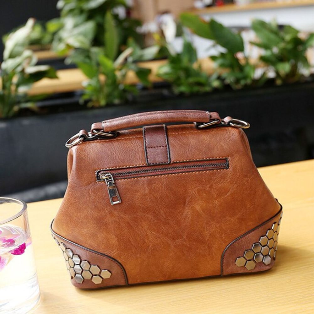 Hip Smart Leather Riveted Cross Body Shoulder Bag - Scraften