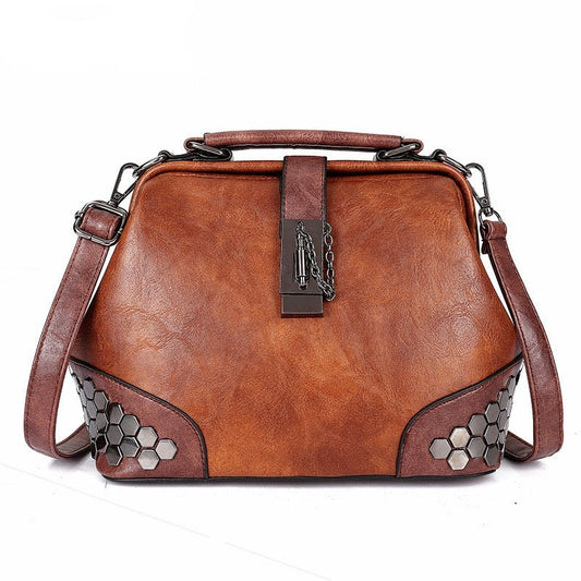 Hip Smart Leather Riveted Cross Body Shoulder Bag - Scraften