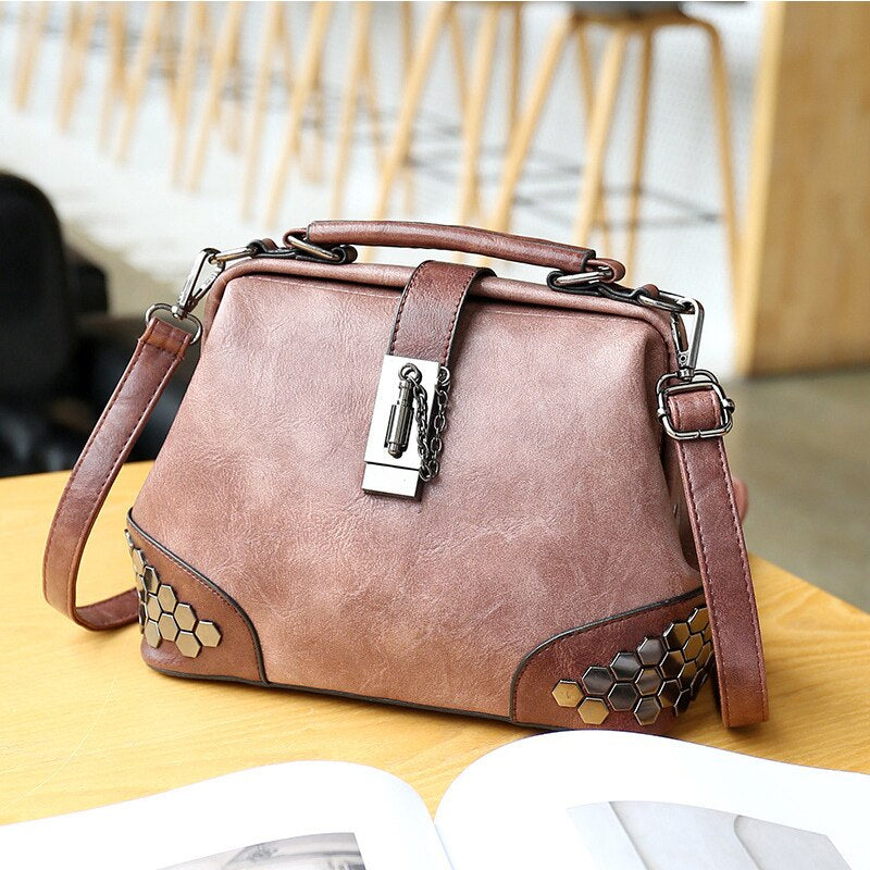 Hip Smart Leather Riveted Cross Body Shoulder Bag - Scraften