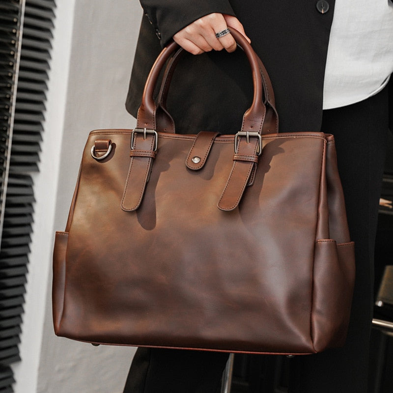 Large Capacity Retro Leather Briefcase