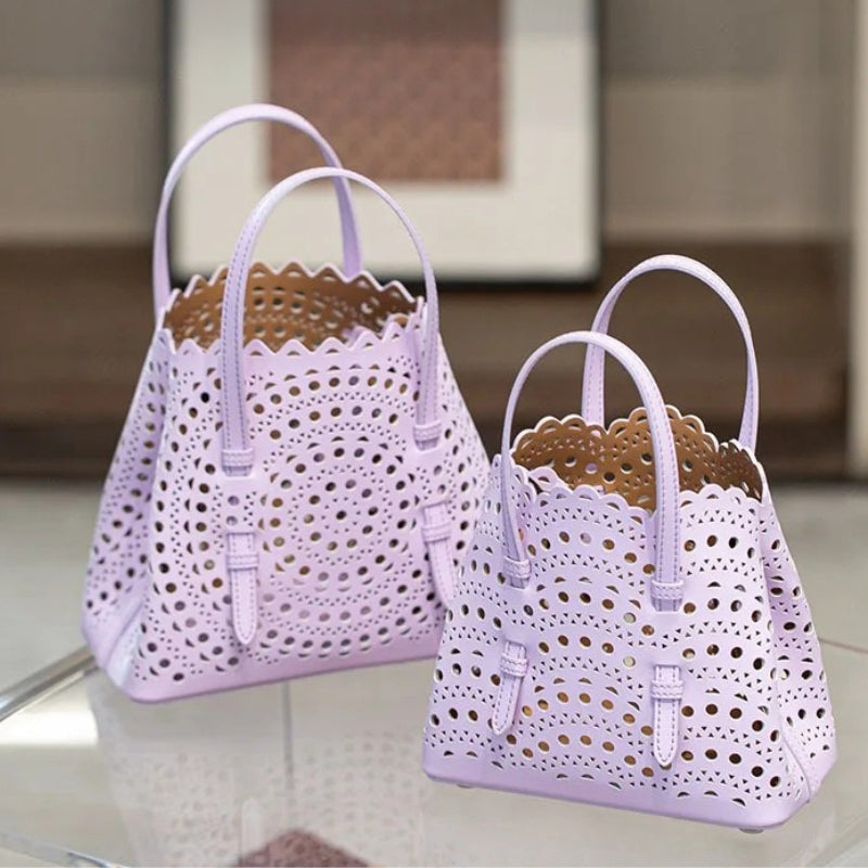 French Handmade Cowhide Leather Tote Bag - Vegetable Basket Versatile Handbag