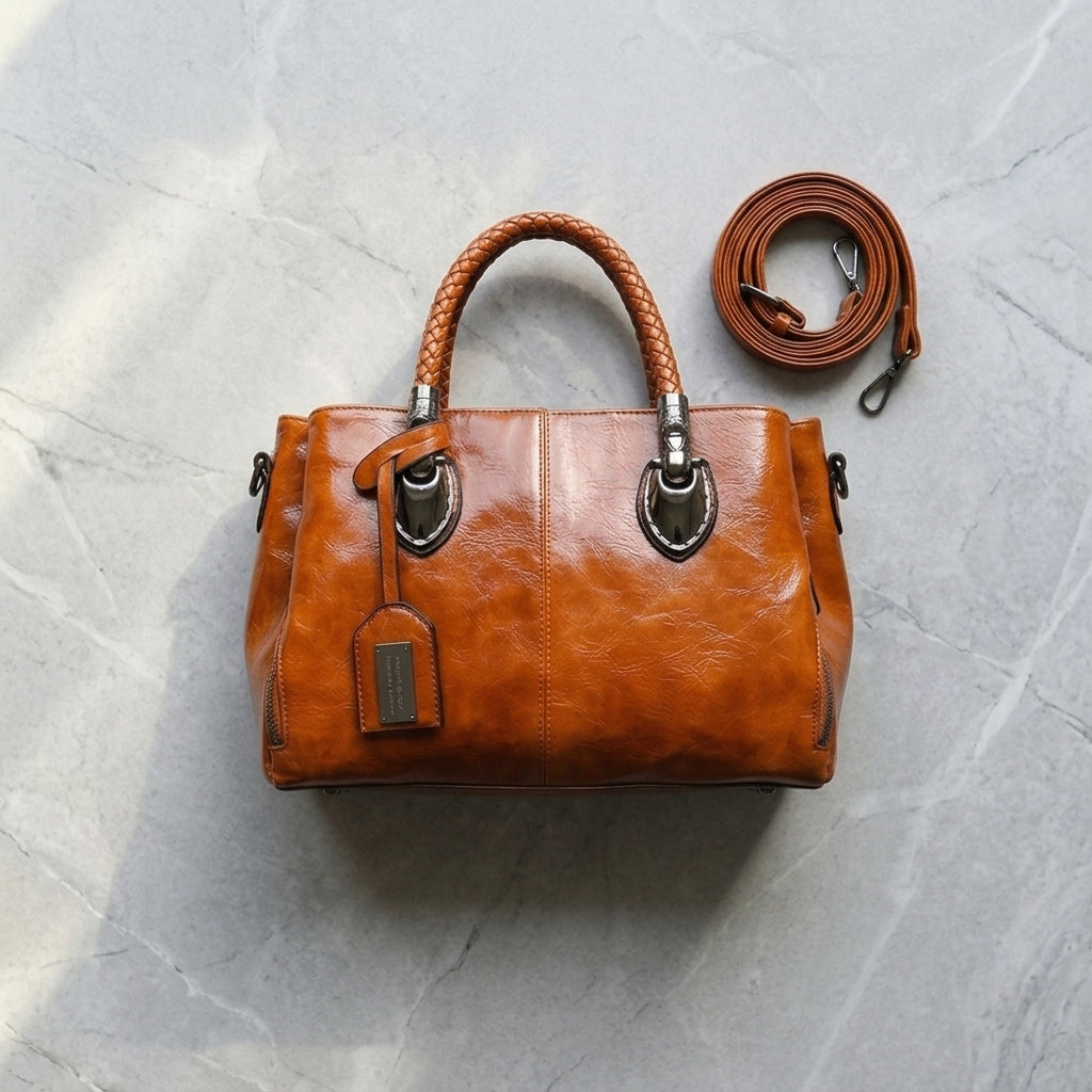 CrossBorder Trends Oil Wax Leather Messenger Bag - Vintage Women Stylish Handbag