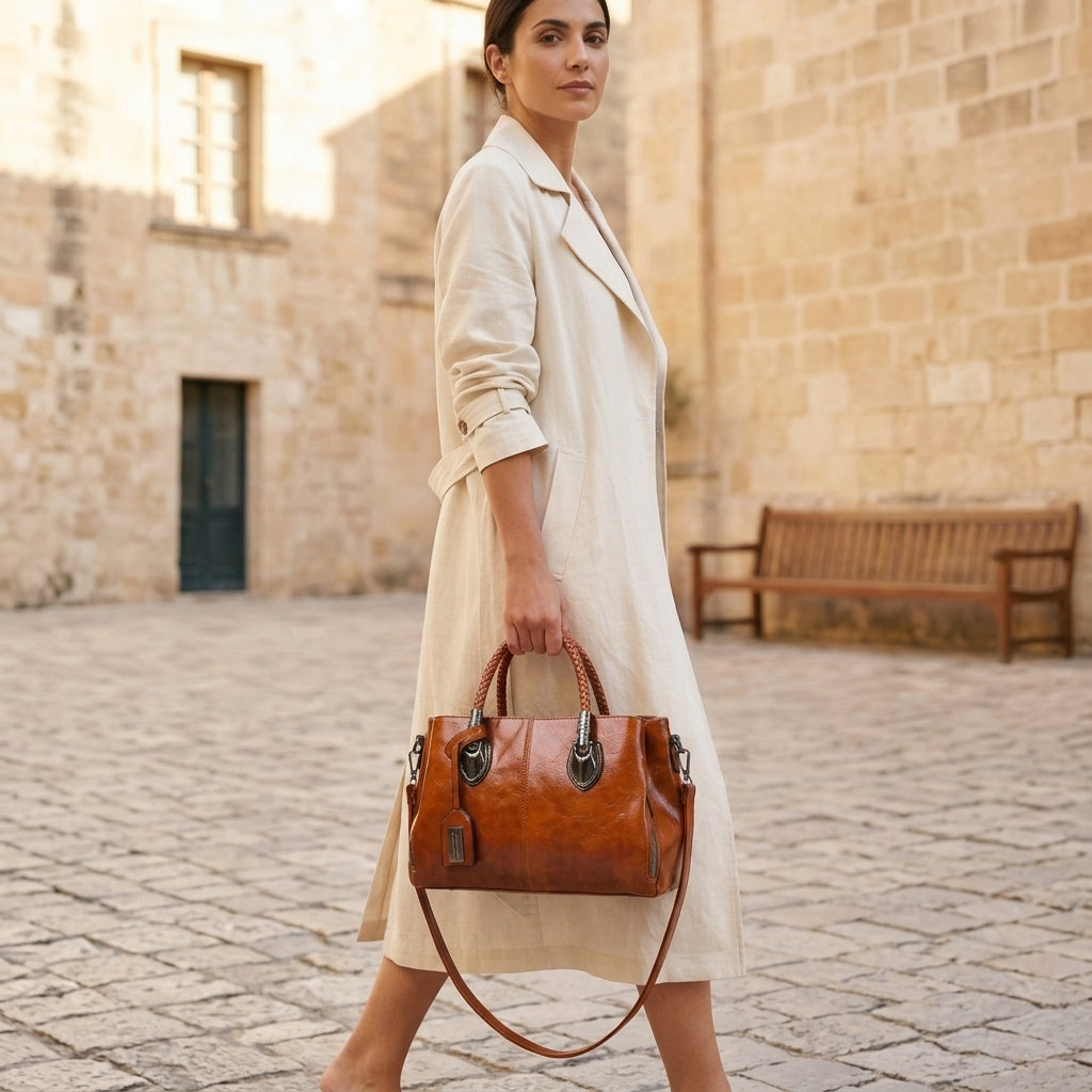 CrossBorder Trends Oil Wax Leather Messenger Bag - Vintage Women Stylish Handbag