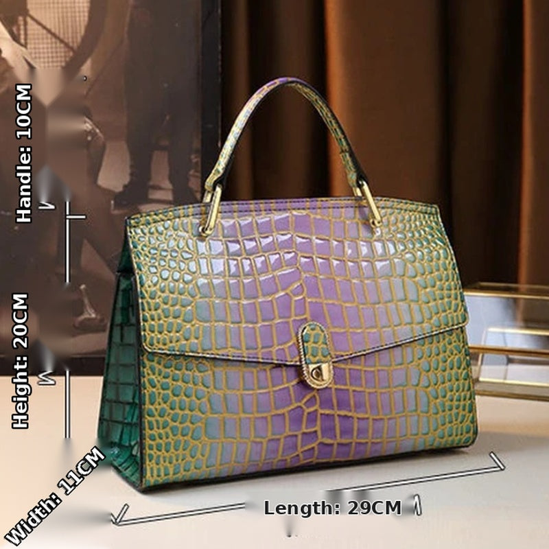 Crocodile Print Cowhide Leather Crossbody Bag