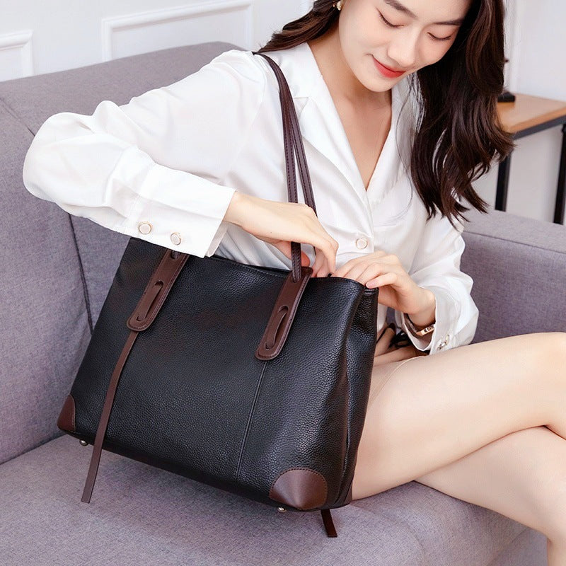 Luxury Soft Cowhide Leather Tote Bag - Women's Shoulder Handbag