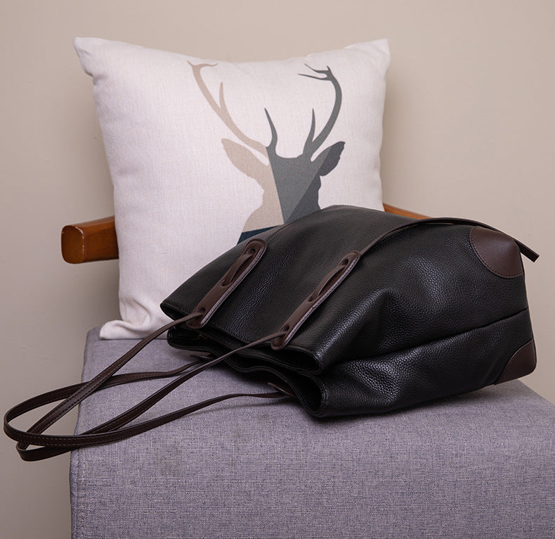 Luxury Soft Cowhide Leather Tote Bag - Women's Shoulder Handbag
